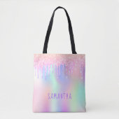 Glitter roze regenbooggoudmonogram roos tote bag (Voorkant)