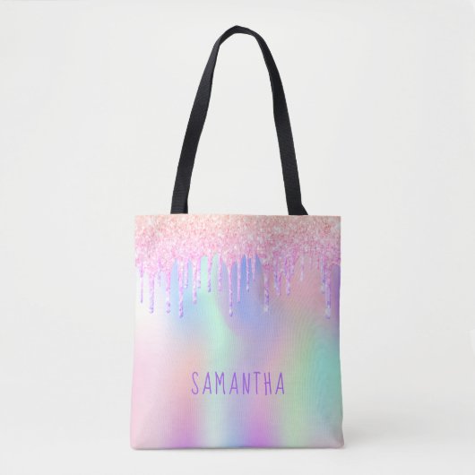 Glitter roze regenbooggoudmonogram roos tote bag (Voorkant)