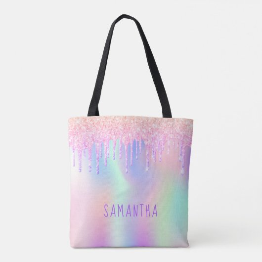 Glitter roze regenbooggoudmonogram roos tote bag (Achterkant)