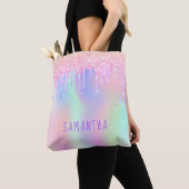 Glitter roze regenbooggoudmonogram roos tote bag (Dichtbij)