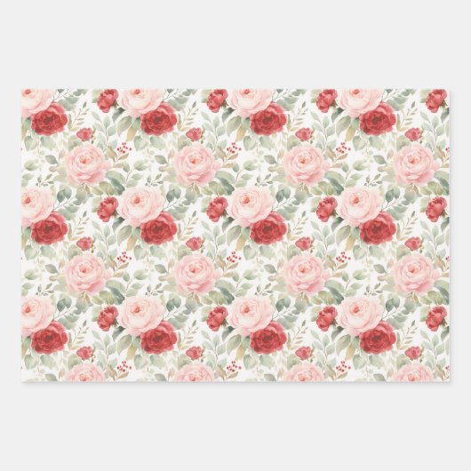 Glitter Roze Rode Rozen Bloemrijke Bruiloftsontvan Inpakpapier Vel (Voorkant 3)