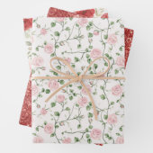 Glitter Roze Rode Rozen Bloemrijke Bruiloftsontvan Inpakpapier Vel (In situ)