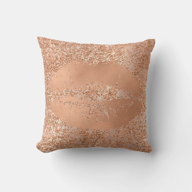 Glitter roze Rose Gold Blush Sparkly Copper Lips Kussen (Voorkant)