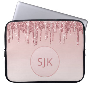 Glitter roze roze roodbruin monogram laptop sleeve