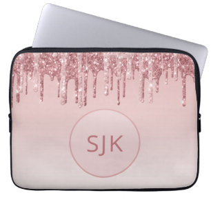 Glitter roze roze roodbruin monogram laptop sleeve