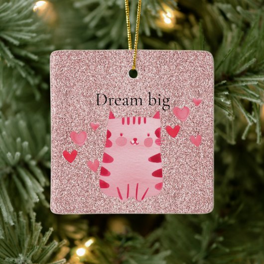 Glitter Roze Schattigee Cat Hearts Keramisch Ornament (Boom)