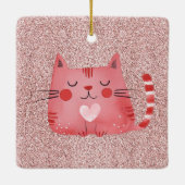 Glitter Roze Schattigee Cat Hearts Keramisch Ornament (Achterkant)