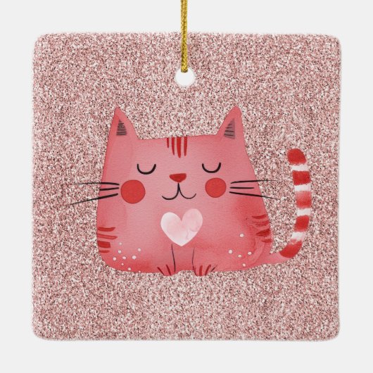 Glitter Roze Schattigee Cat Hearts Keramisch Ornament (Achterkant)