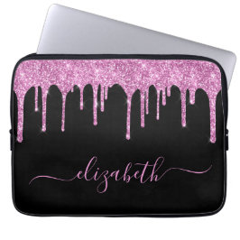 Glitter roze schijven - Gepersonaliseerd zwart Laptop Sleeve