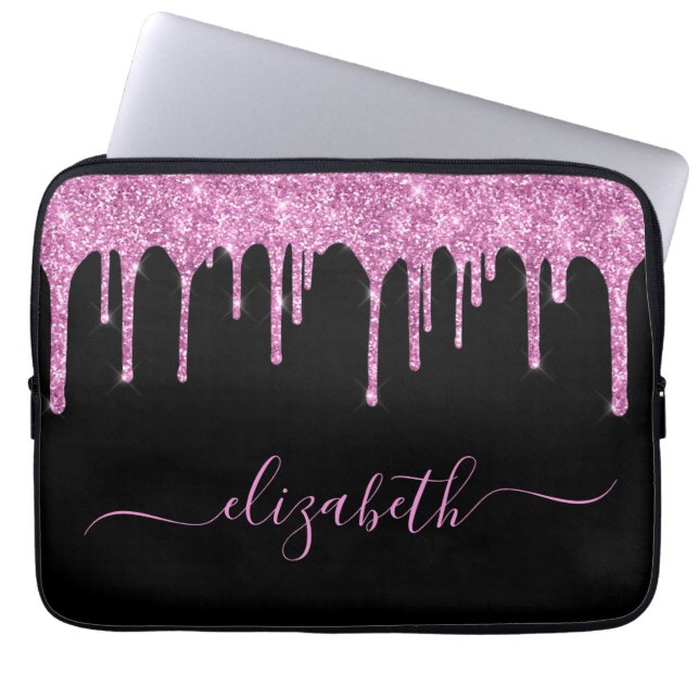 Glitter roze schijven - Gepersonaliseerd zwart Laptop Sleeve (Voorkant)