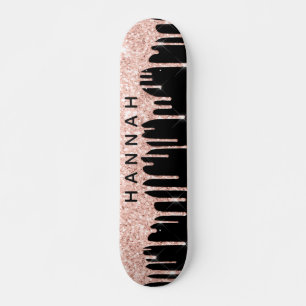 Glitter roze schijven - Gepersonaliseerd zwart Persoonlijk Skateboard