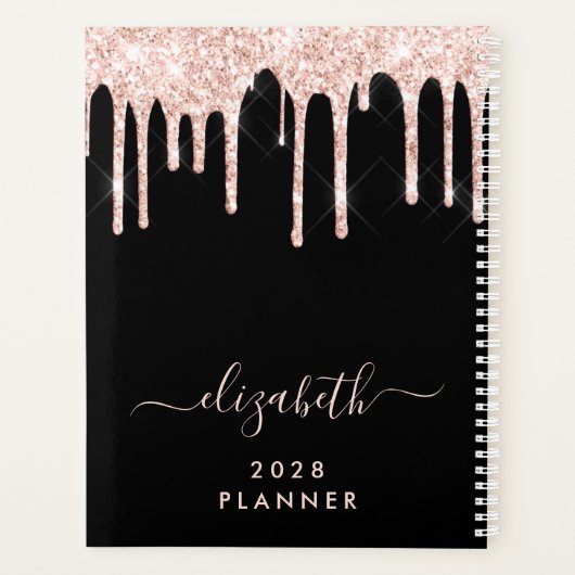Glitter roze schijven - Gepersonaliseerd zwart Planner (Achterkant)