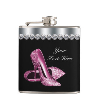 Glitter Roze Schoenen Roze en Zwart Heupfles