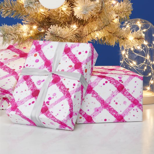 Glitter Roze Schotse Patroon Cadeaupapier (Feestdagen)