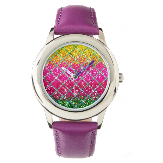 Glitter Roze Snakeskin Horloge (Voorkant)