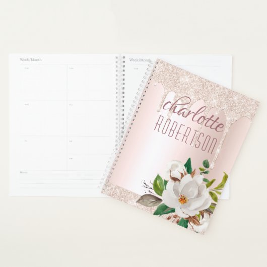 Glitter Roze Sparkle Girly Waterverf Bloemennaam Planner (Display)