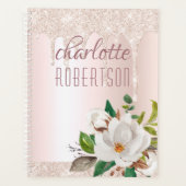 Glitter Roze Sparkle Girly Waterverf Bloemennaam Planner (Voorkant)