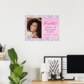 Glitter Roze Sweet 16 Verjaardagsfeestje Poster (Thuiskantoor)