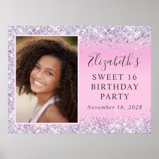 Glitter Roze Sweet 16 Verjaardagsfeestje Poster (Voorkant)