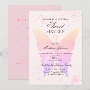 Glitter Roze Sweet 16 Verjaardagsuitnodiging Kaart