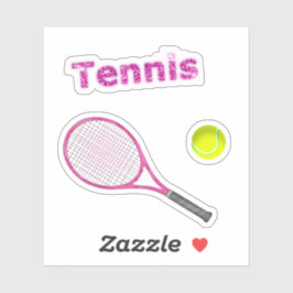 Glitter Roze Tennis Racket & Ball Schattigee Sport Sticker
