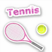 Glitter Roze Tennis Racket & Ball Schattigee Sport Sticker (Voorkant)