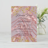 Glitter Roze Uitnodiging voor Pensioenfeest (Staand voorkant)