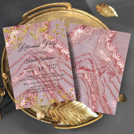 Glitter Roze Uitnodiging voor Pensioenfeest