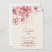 Glitter roze waterverf bloemenfoto afstuderen kaart (Voorkant)