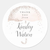 Glitter roze waterverf parapluu baby ronde sticker (Voorkant)