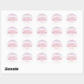 Glitter roze witte 3d blije verjaardagsglans ronde sticker (Vel)