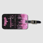 Glitter roze zwart gebrand op spaarpjes bagagelabel (Voorkant (horizontaal))