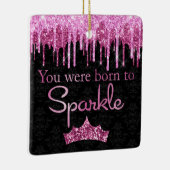 Glitter roze zwart gebrand op spaarpjes keramisch ornament (Rechts)