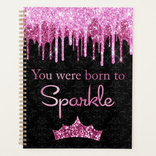 Glitter roze zwart gebrand op spaarpjes planner (Voorkant)