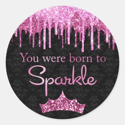 Glitter roze zwart gebrand op spaarpjes ronde sticker (Voorkant)