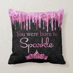Glitter Roze zwart gebrand op Sparkle Luxury Kussen