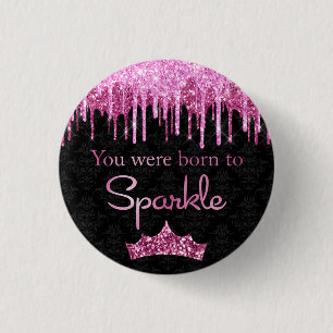 Glitter Roze zwart gebrand op Sparkle Luxury Ronde Button 3,2 Cm