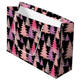 Glitter Roze Zwart Kerstboom Patroon Groot Cadeauzakje