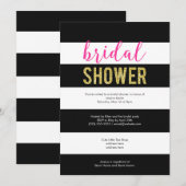 Glitter Roze Zwart Strepen Bruiloft Feest Kaart (Voorkant / Achterkant)