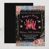 Glitter roze/zwart tiener meisjes Pamper feest uit Kaart (Voorkant / Achterkant)