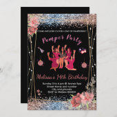 Glitter roze/zwart tienerfeest uitnodigingen voor  (Voorkant / Achterkant)