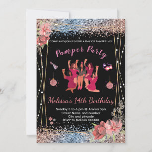 Glitter roze/zwart tienermeisjes Verwenningsfeest  Kaart
