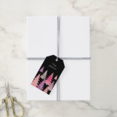 Glitter roze zwarte kerstboom patroon cadeaulabel (Met Touw)