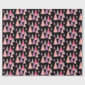 Glitter roze zwarte kerstboom patroon cadeaupapier (Vlak)