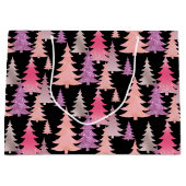 Glitter roze zwarte kerstboom patroon groot cadeauzakje (Voorkant)