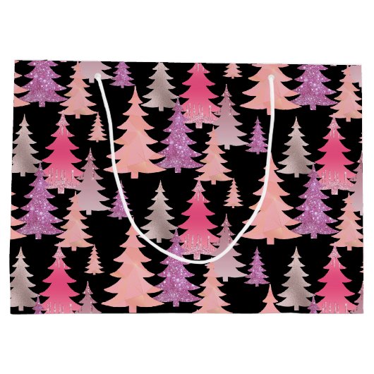 Glitter roze zwarte kerstboom patroon groot cadeauzakje (Achterkant)