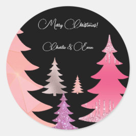 Glitter Roze Zwarte Monogram Ronde Sticker