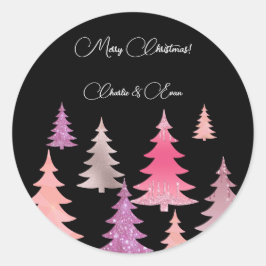 Glitter Roze Zwarte Monogram Ronde Sticker