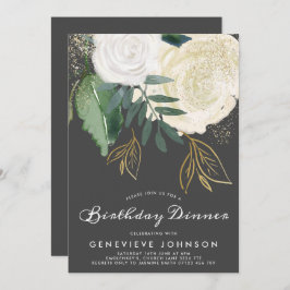 Glitter Rozen Birthday Dinner Invitation Kaart