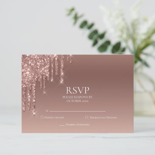 Glitter RSVP 50ste Roze Verjaardagsfeest Kaartje (Staand voorkant)